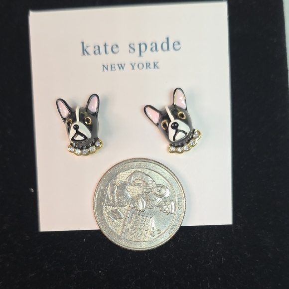 Kate Spade French Bulldog Earrings with Gold and Pink Accents - Picture 5 of 5